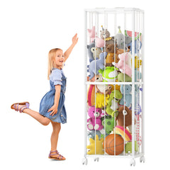 Fixwal stuffed animal storage zoo front view shows sturdy metal frame maximizing vertical space