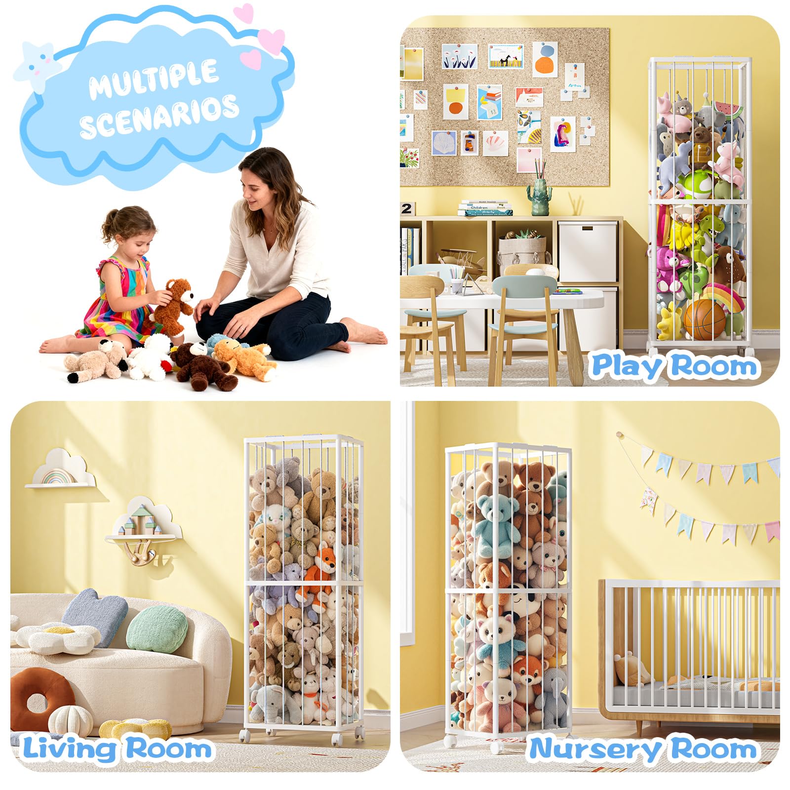 Fixwal stuffed animal storage zoo full-contents demonstrates versatile toy organization