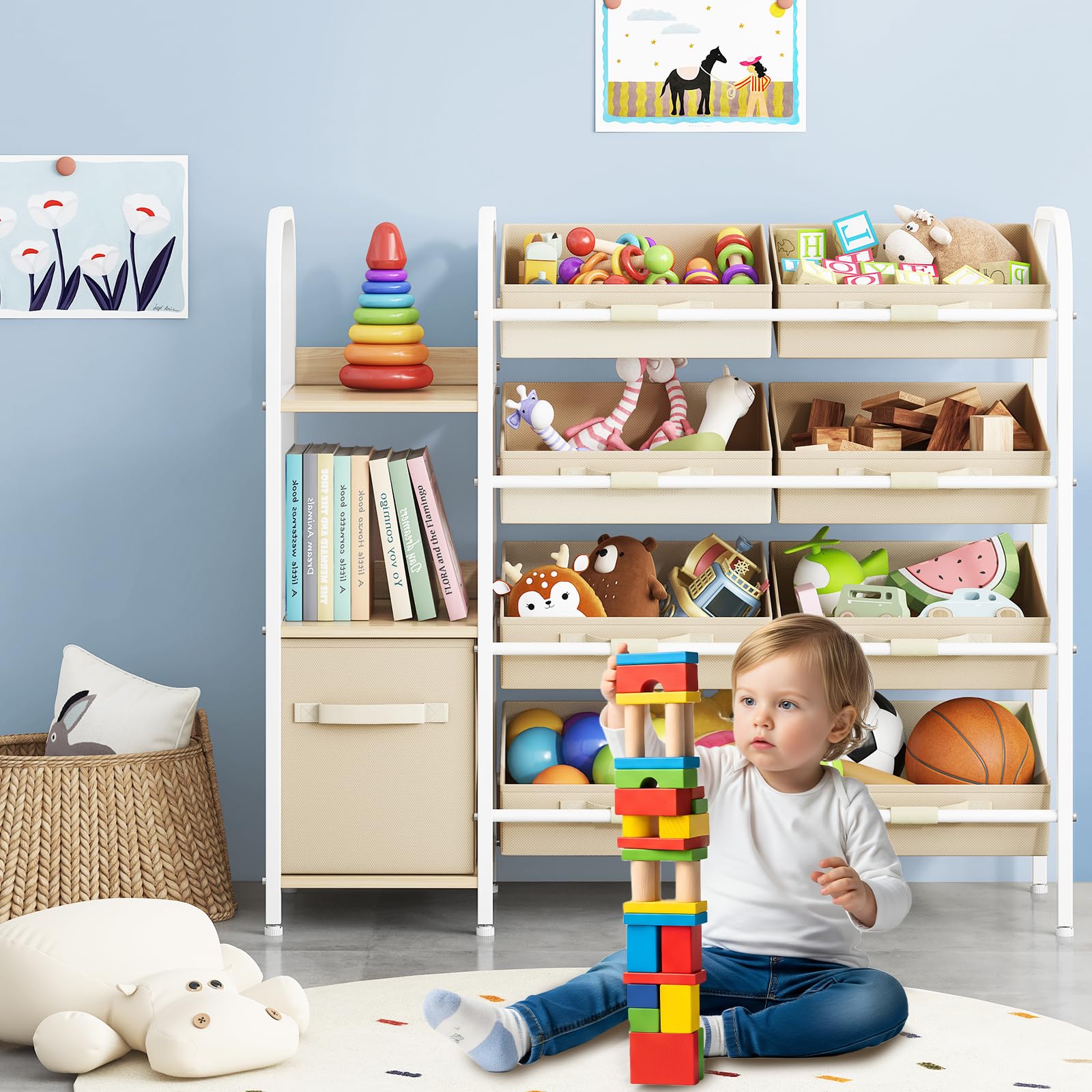 Fixwal toy storage organizer assembling safety features and rounded corners promote safe setup.