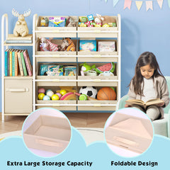 Fixwal toy storage organizer three-shelves wide design keeps books and toys organized.