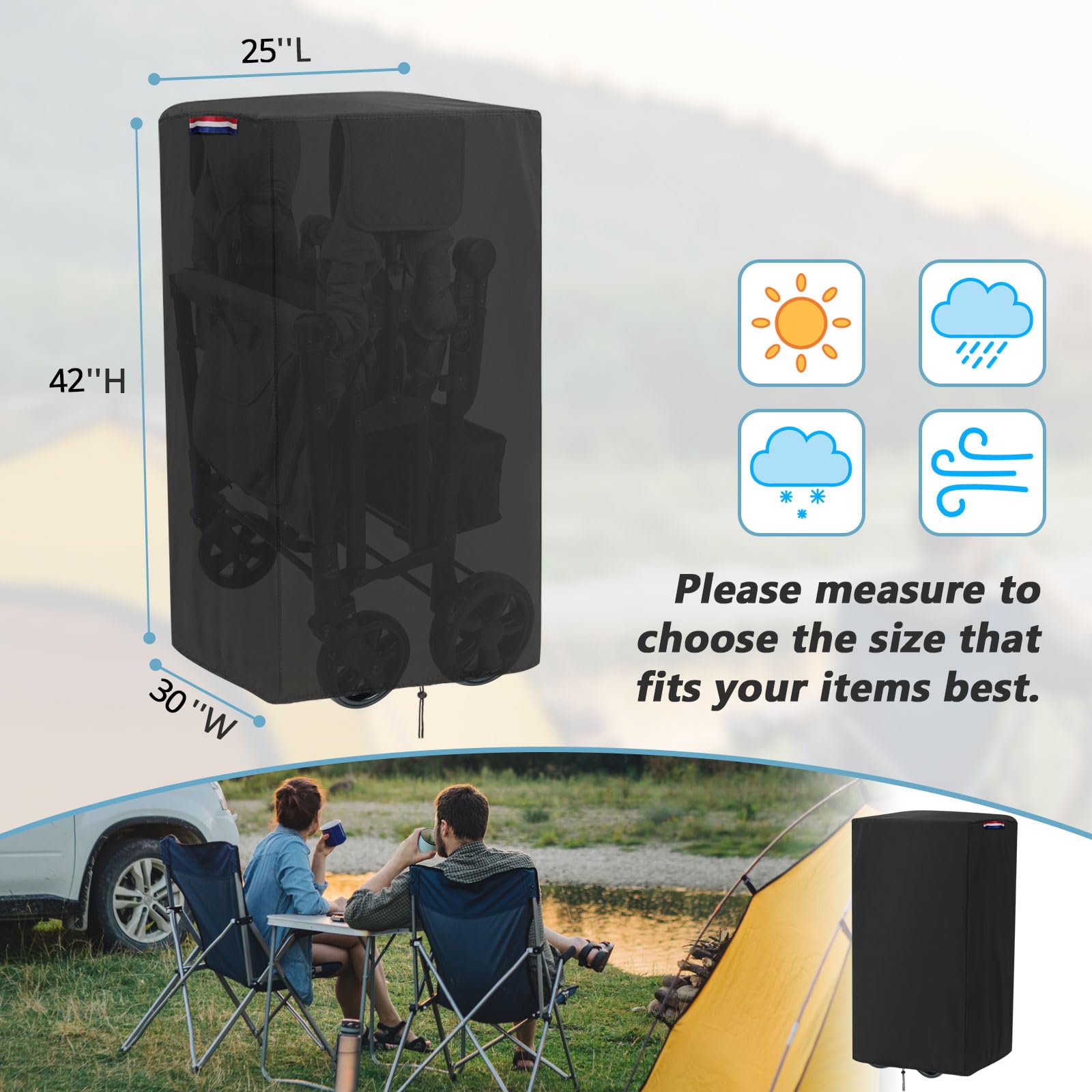 Fizentia wagon cover inner silver lining reflects sun to prevent heat buildup