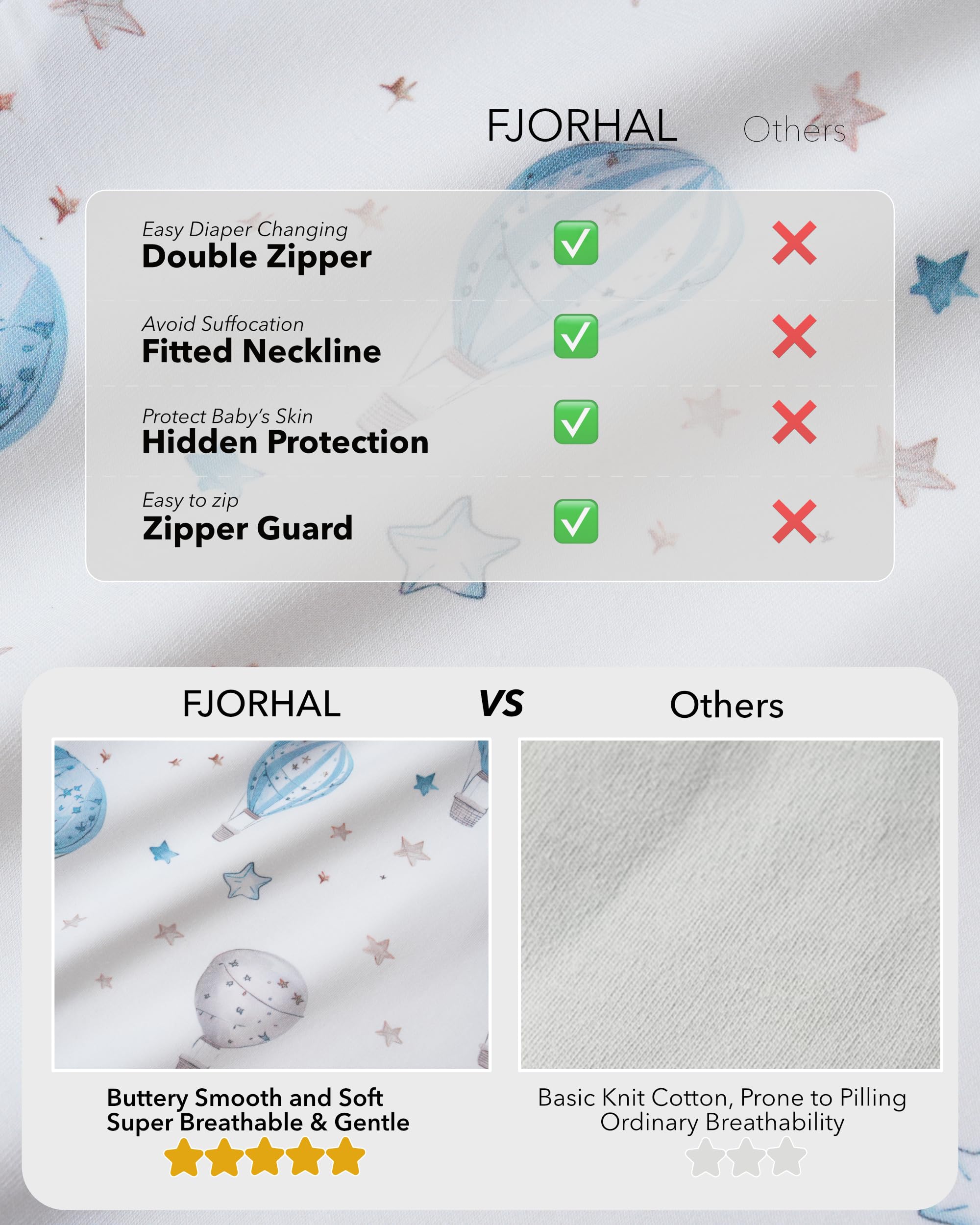 FJORHAL bamboo sleep sack stretch fabric demonstrates flexible movement for babies
