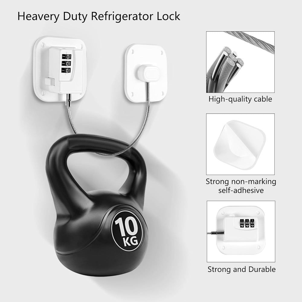 FKTUV Refrigerator Lock installation view shows tool-free setup for quick securing.