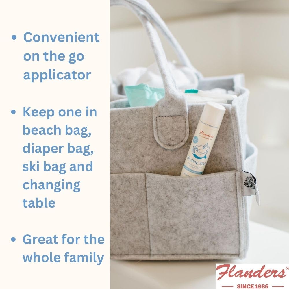 Flanders Healing Stick near nostrils eases windburn and CPAP irritation with soothing coverage.