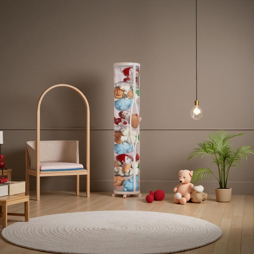 Flarelyare vertical-storage design saves floor space in small rooms.