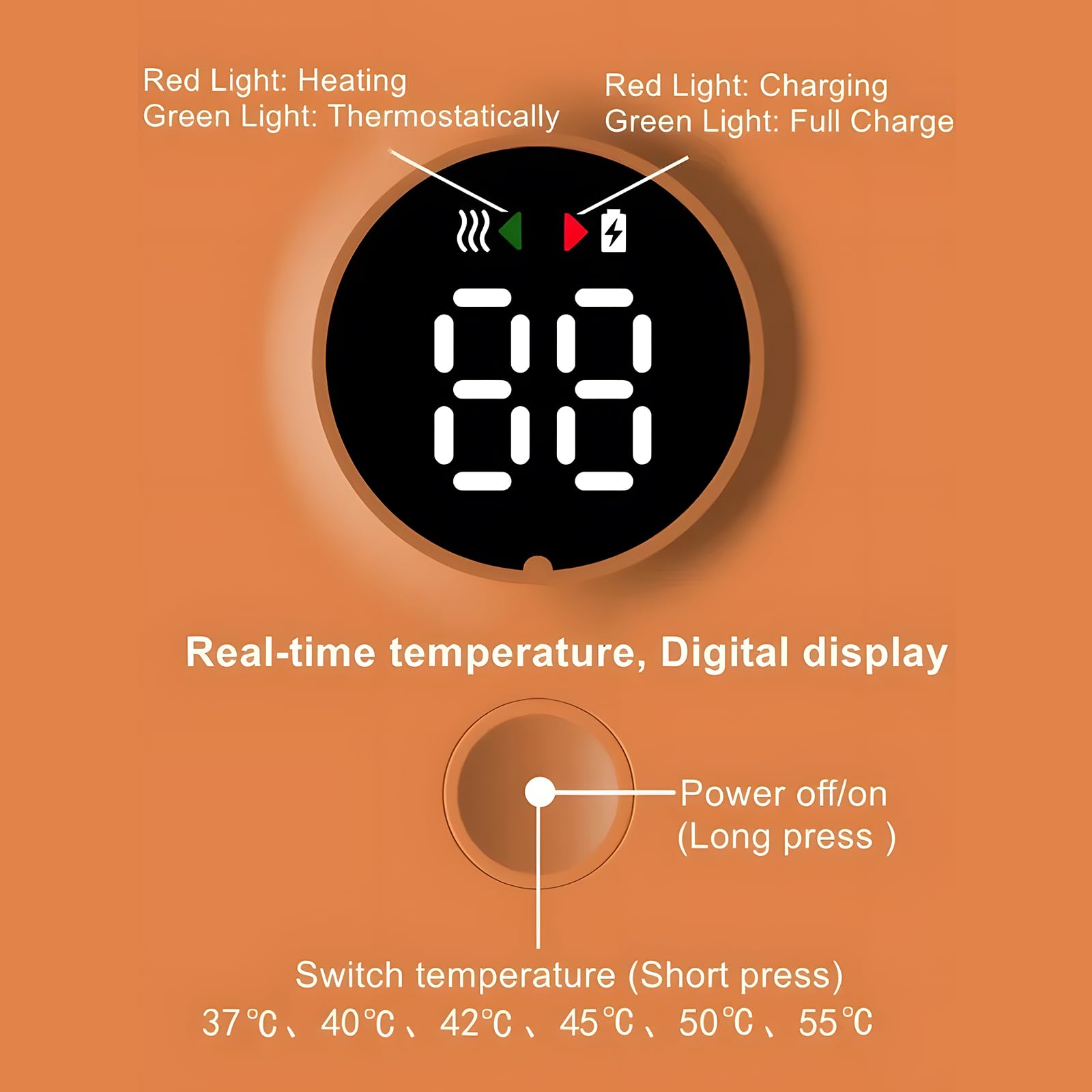 Flashstar warmer USB-C charging image highlights easy recharge from various devices.