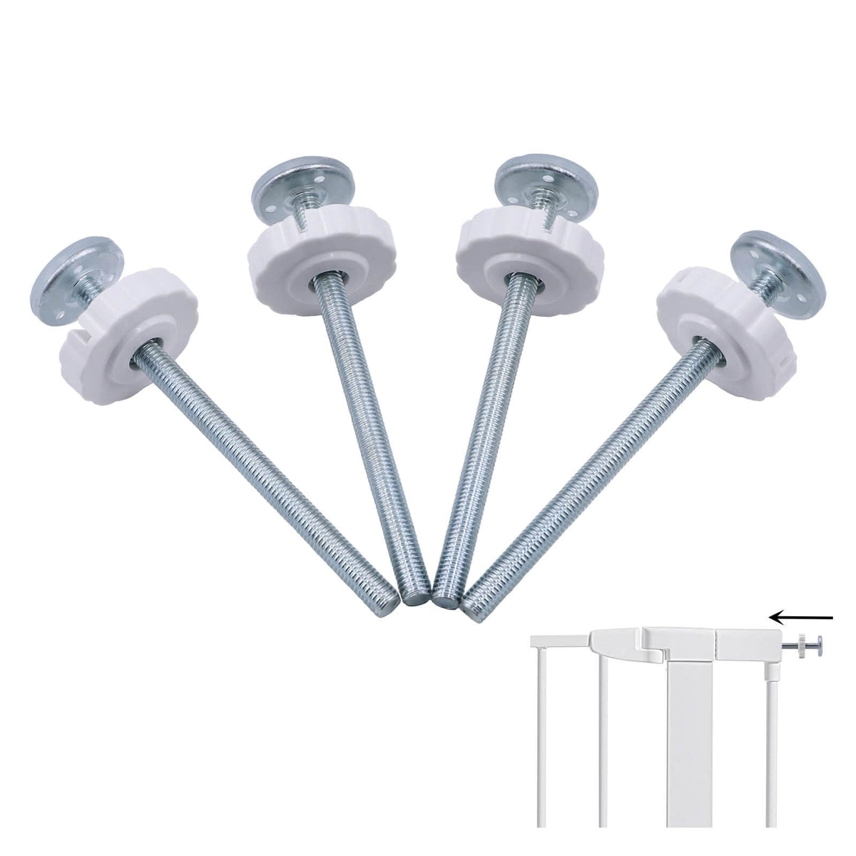 Flauzmann 4-pack M8 gate spindle 125mm white for secure pressure-mounted gates.