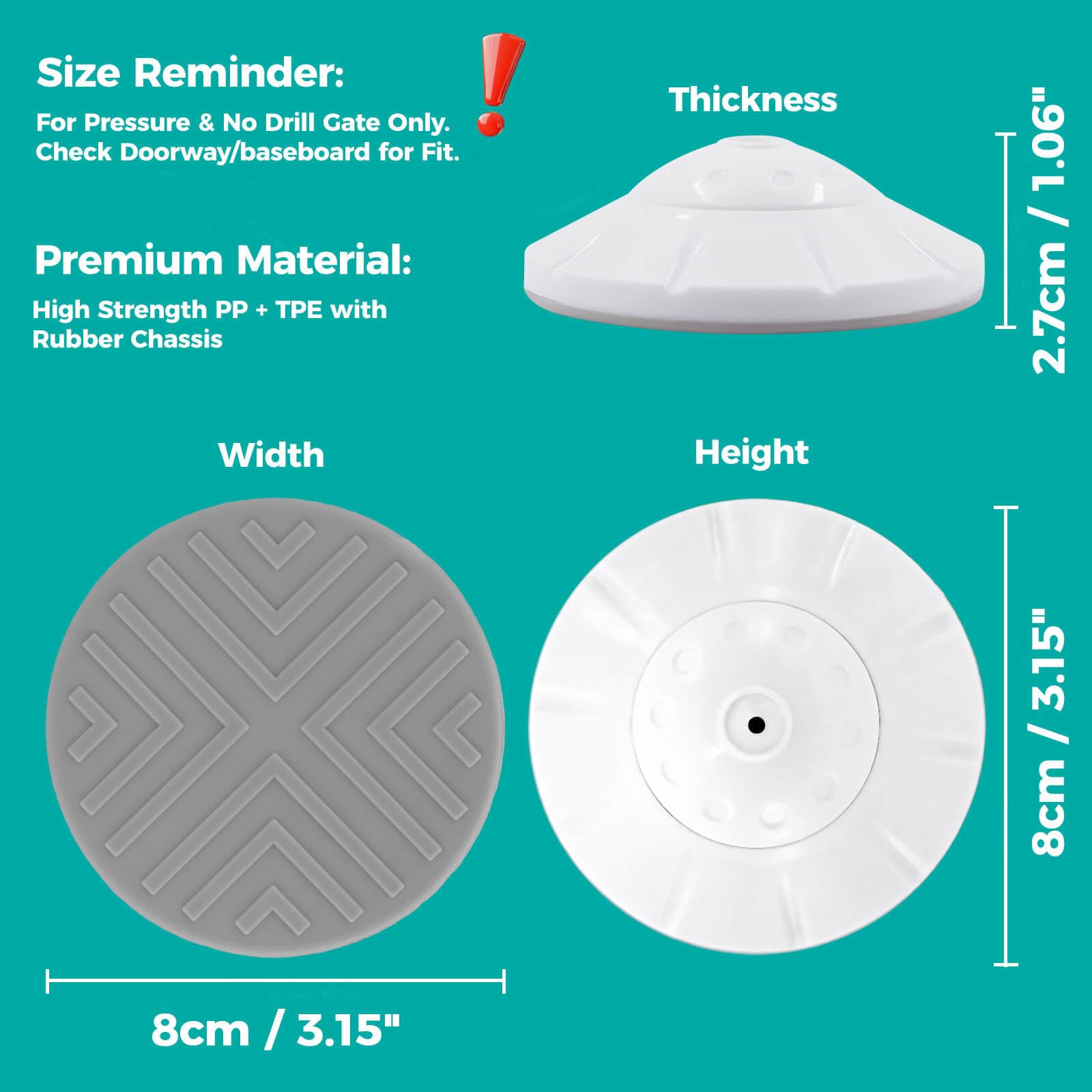 Flauzmann gate extender kit wall cups, wall-friendly design distributes pressure to protect walls.