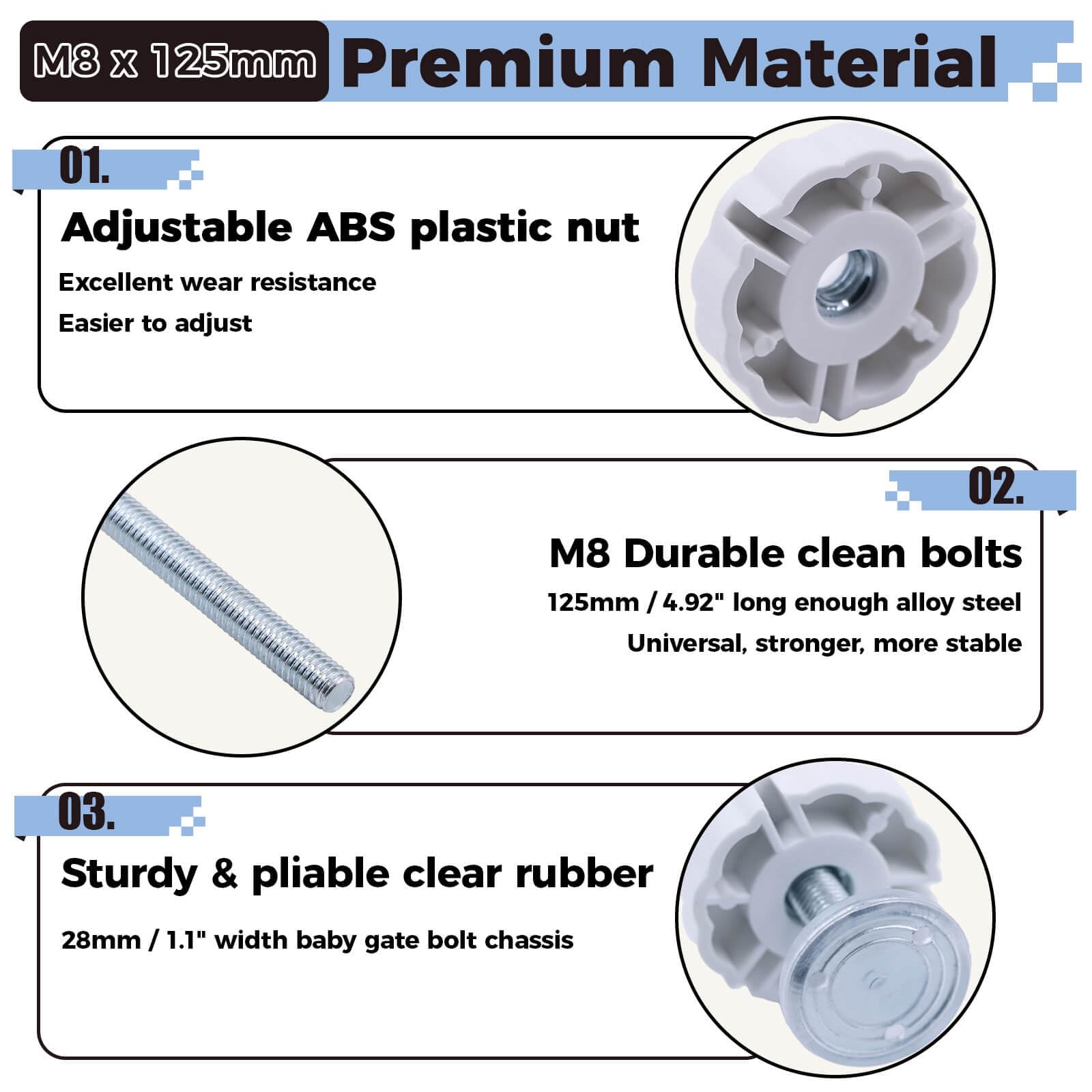Flauzmann M8 threaded rod 125mm for durable gate hardware replacement.