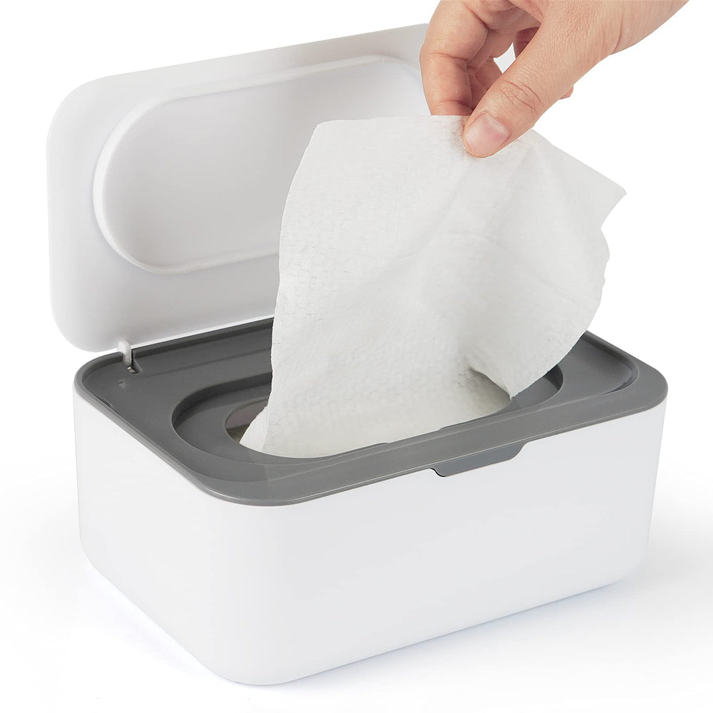 Flenpptly baby wipes dispenser gray front view highlights compact design for easy access.