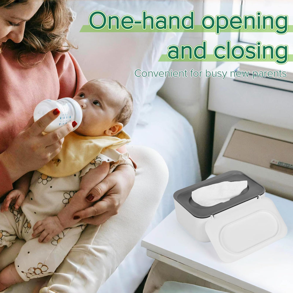 Flenpptly wipes dispenser gray one-handed operation ideal while tending to baby.