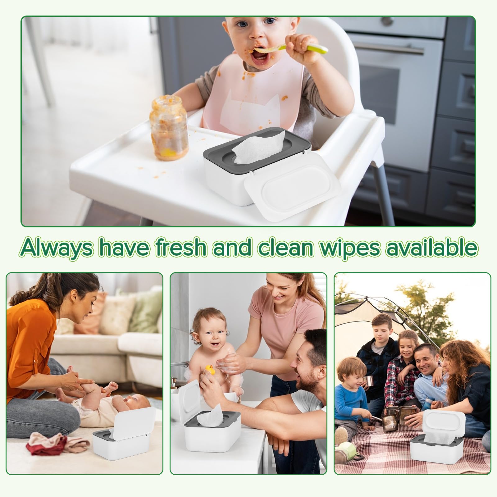 Flenpptly wipes case gray non-slip base prevents tipping on smooth surfaces.