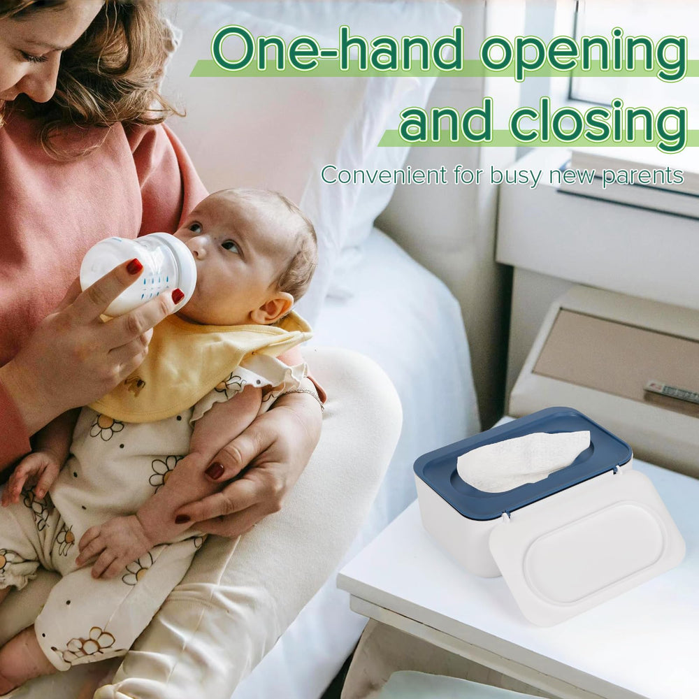 Flenpptly blue wipes dispenser has a non-slip base for stability.