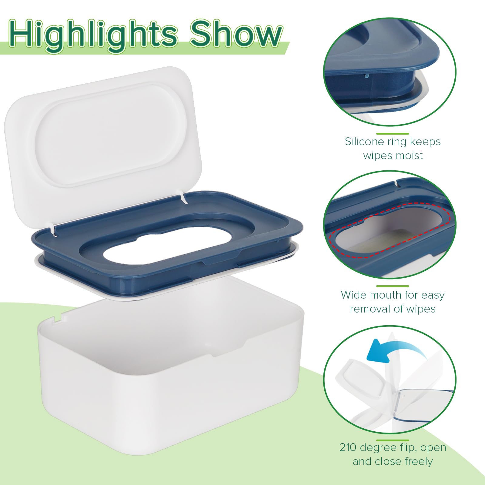 Flenpptly blue wipes dispenser seal maintains moisture for wipes.