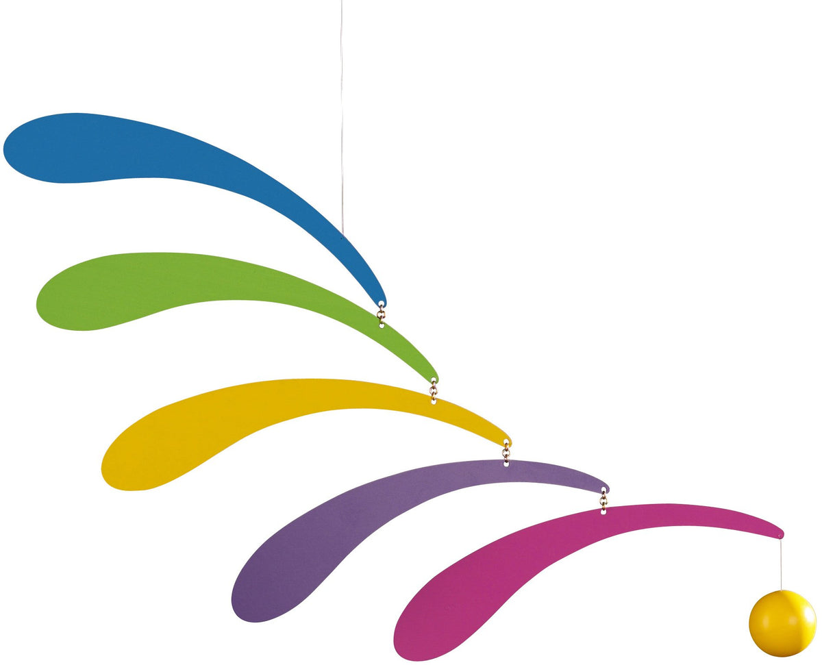 Flensted Flowing Rhythm Rainbow Mobile with vibrant colors, creating calm ambiance.