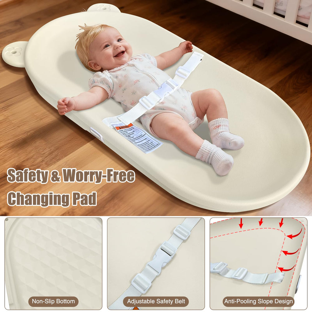FLEUFAB changing pad non-slip bottom demonstrates stable diaper changes on any surface