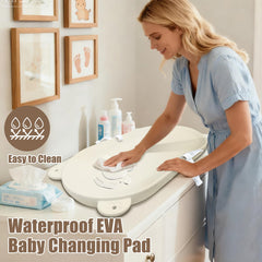 FLEUFAB changing pad close-up shows waterproof surface for easy wipe-clean mess management
