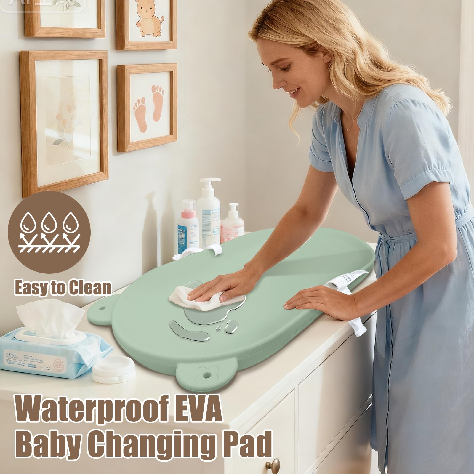 FLEUFAB changing pad waterproof surface for quick wipe-clean cleanup