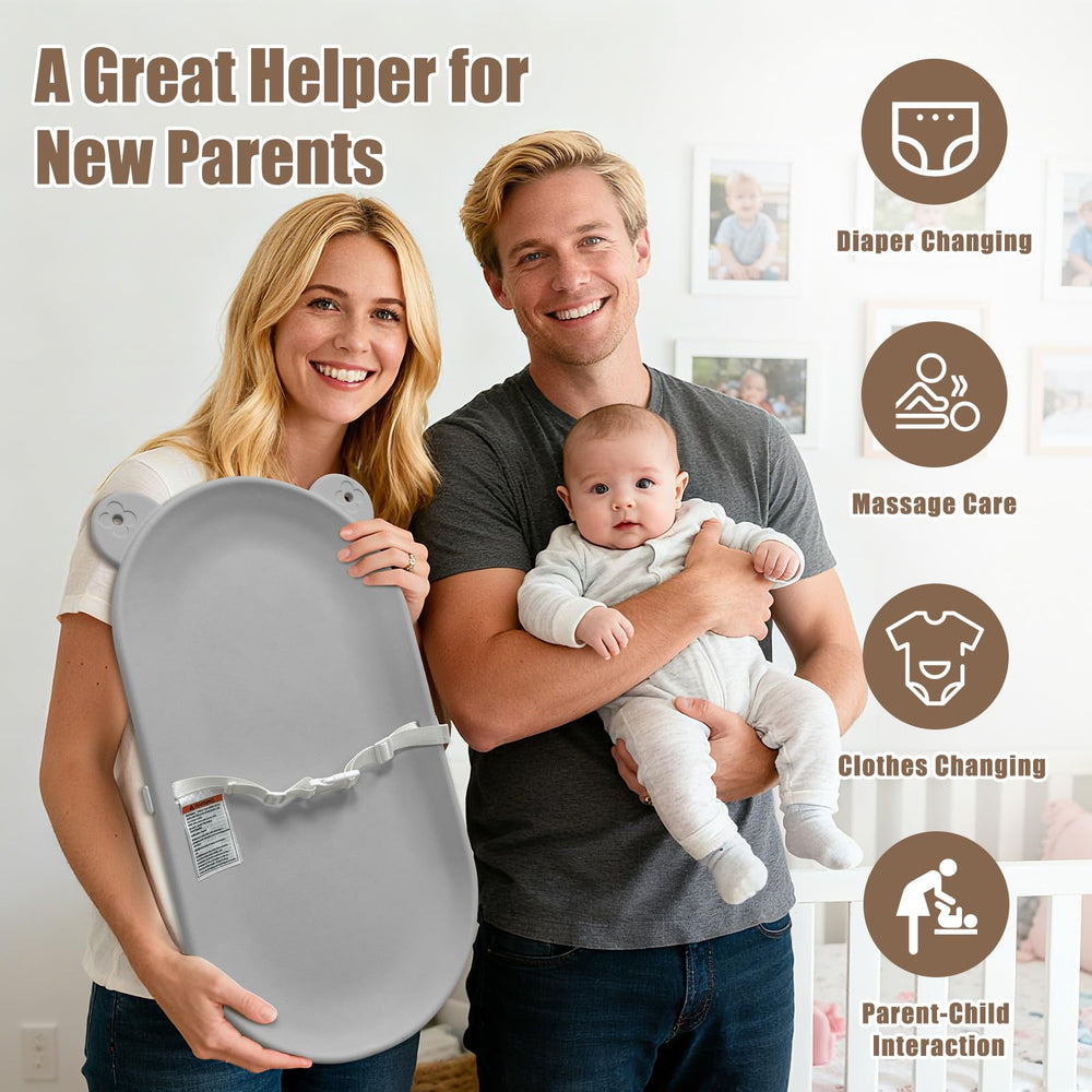 FLEUFAB changing pad in grey finish complements nursery decor.