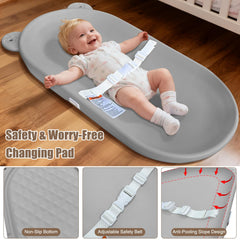 FLEUFAB changing pad with non-slip bottom for stable diaper changes.