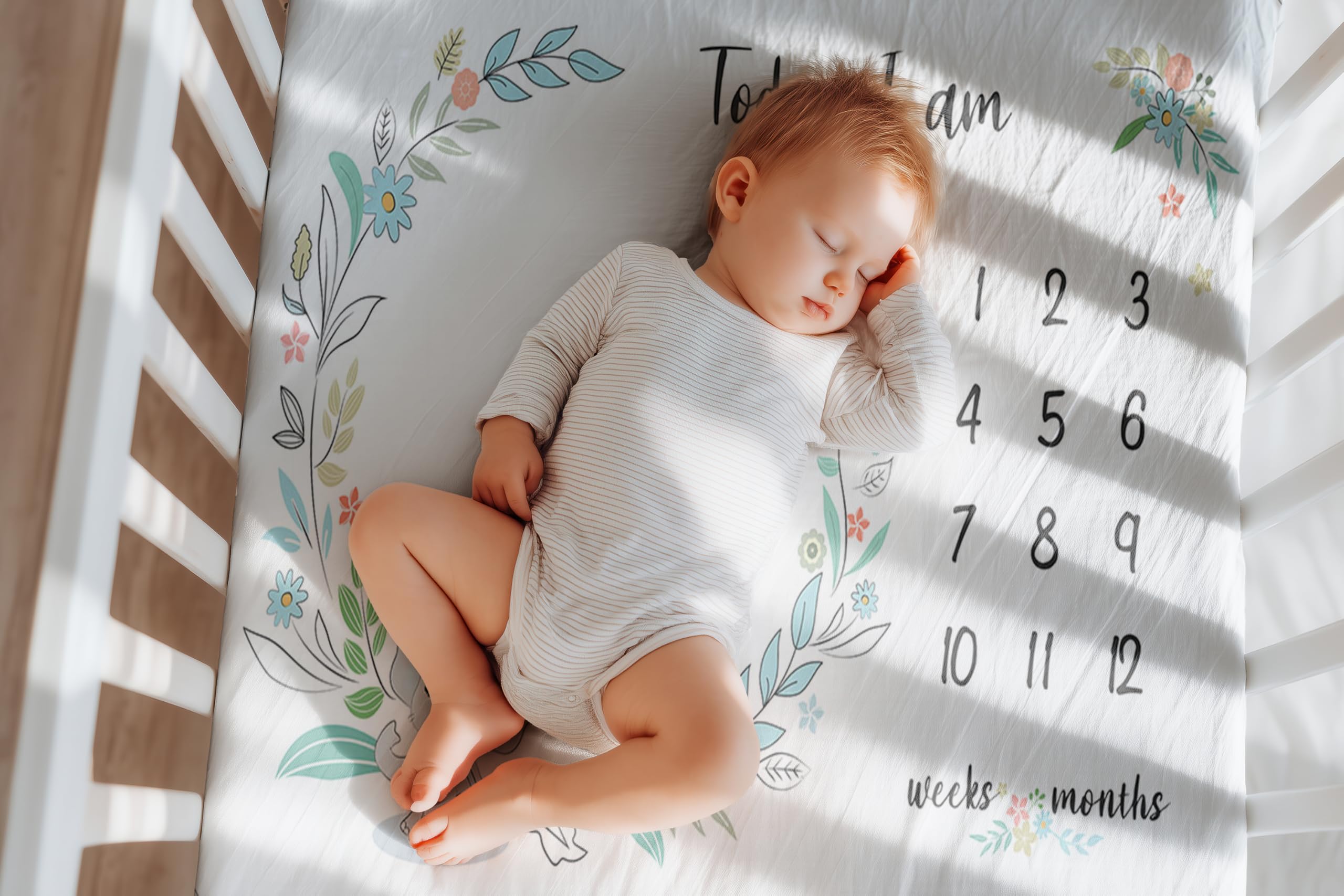 FLHRSM Baby Milestone Blanket 60x40-inch size shown as growth-tracking backdrop