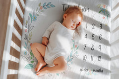 FLHRSM Baby Milestone Blanket 60x40-inch size shown as growth-tracking backdrop