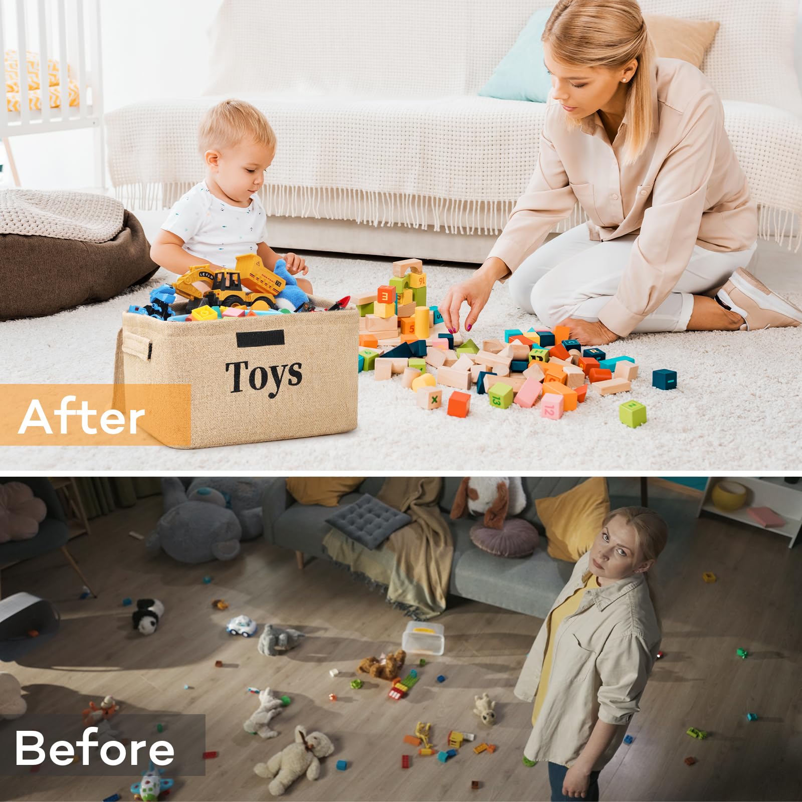 FLINKYE toy storage baskets 2-pack provides versatile storage across rooms.