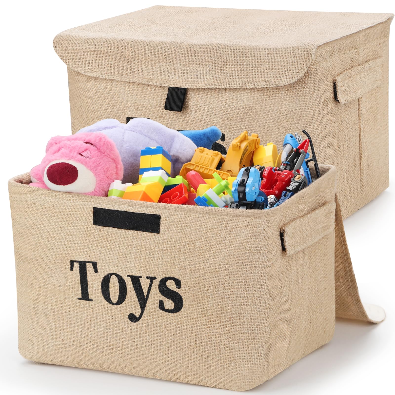 FLINKYE toy storage baskets in burlap material for breathable, light toy organization.