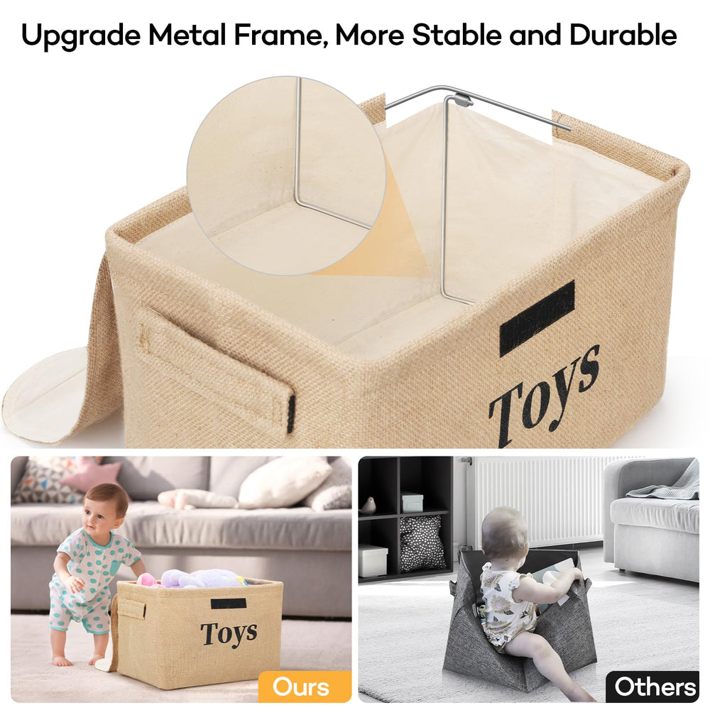 FLINKYE toy storage baskets with metal frame stay sturdy when full or empty.