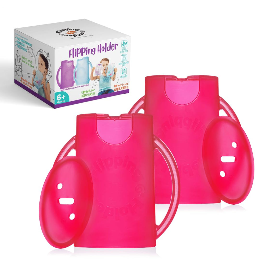 Flipping Holder dual handles in use promotes easy self-feeding and mess-free snacking.