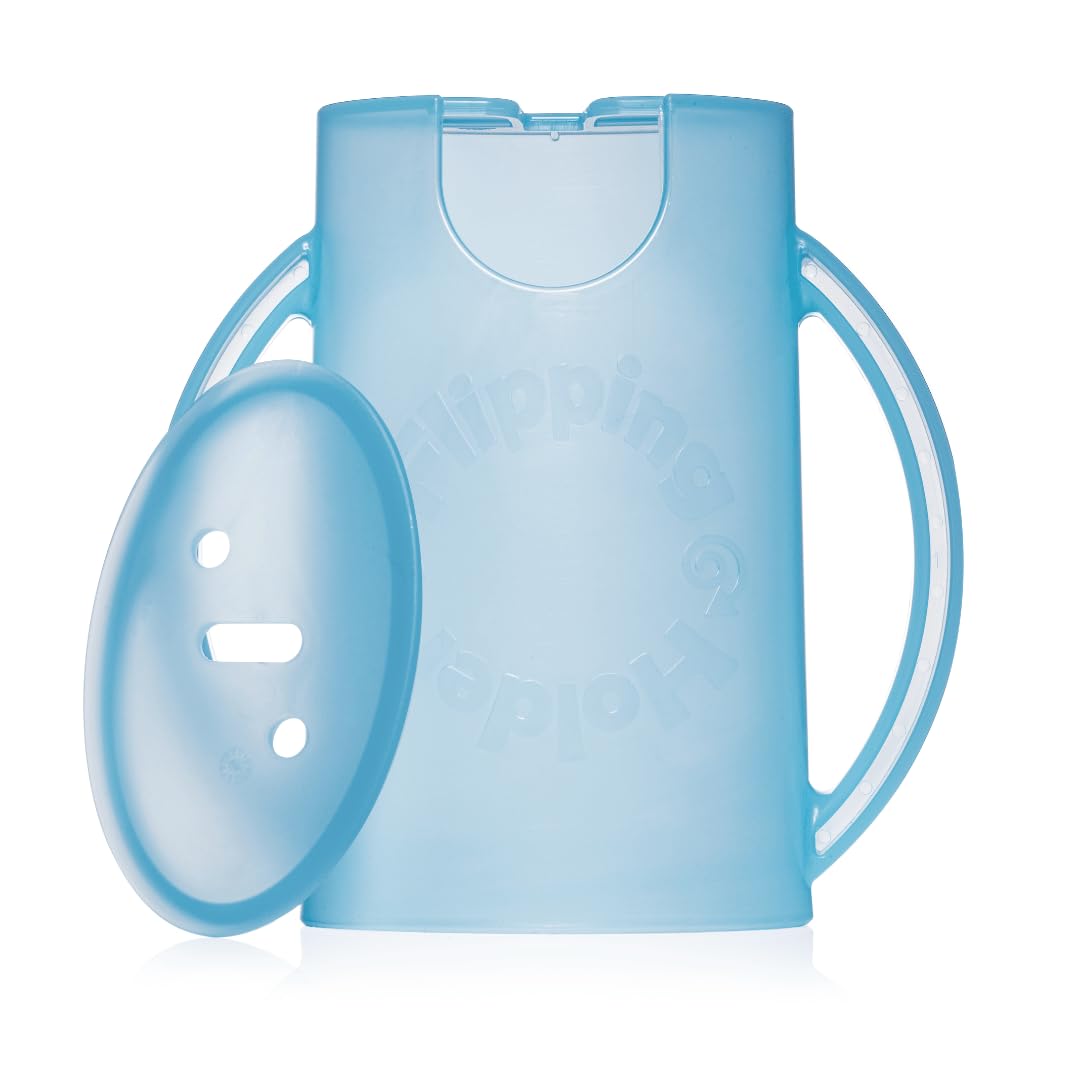 Flipping Holder supports juice boxes for mess-free on-the-go feeding.