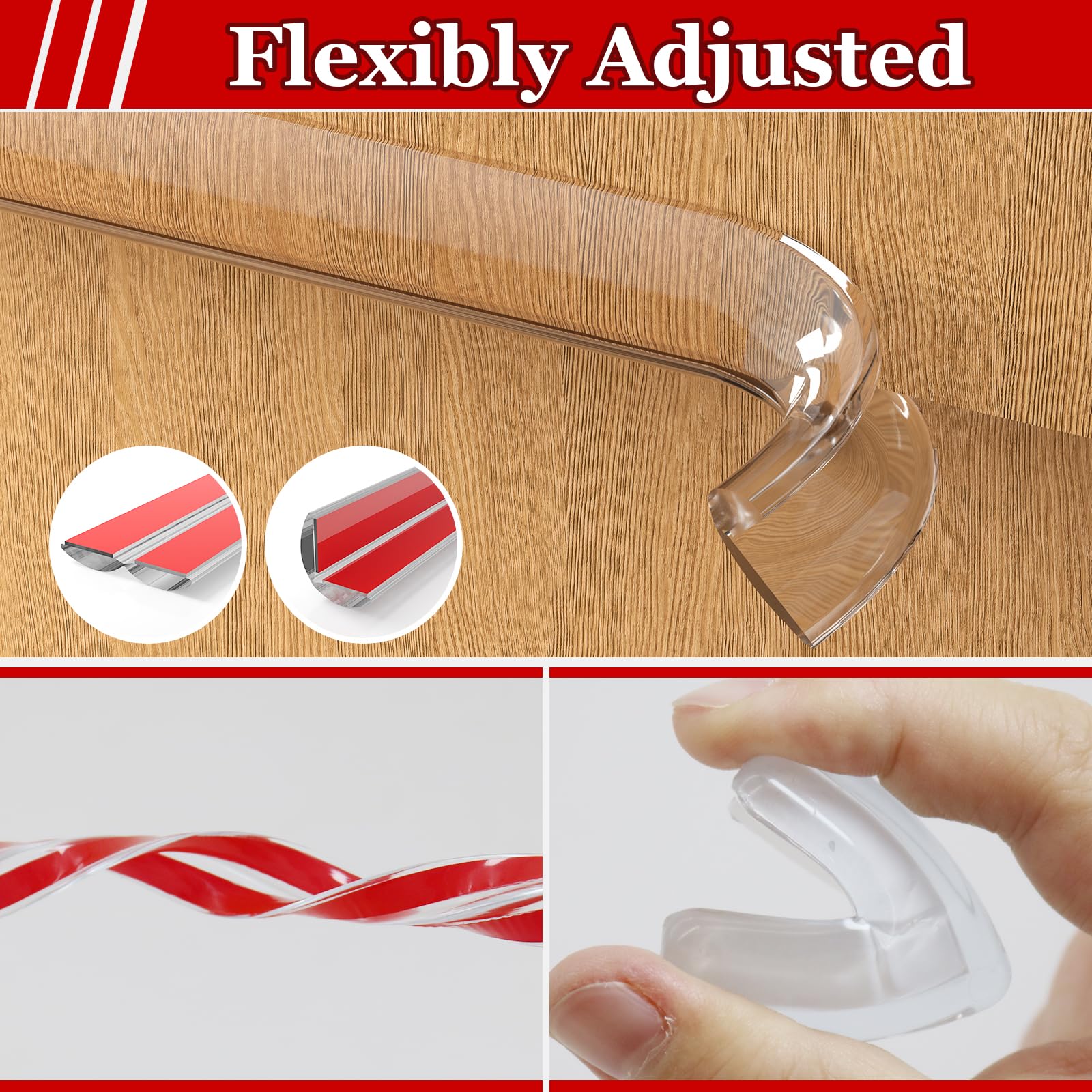 Floatlive SureStop clear design edge protectors on furniture reveal nearly invisible protection.