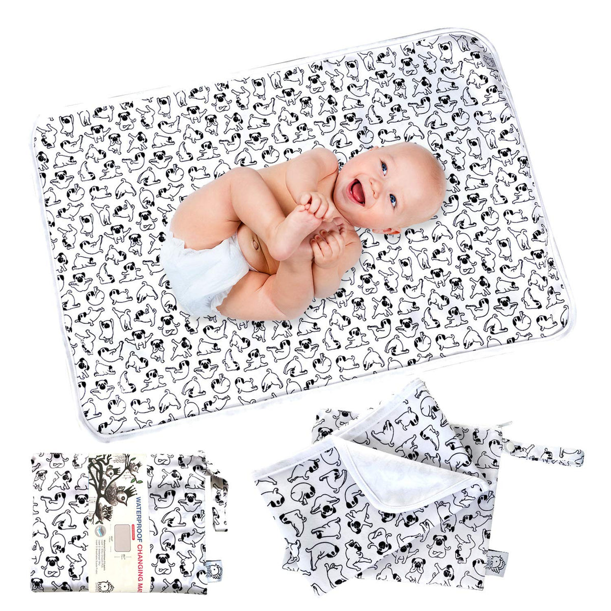 FLOCK THREE waterproof changing pad laid flat for quick diaper changes anywhere.