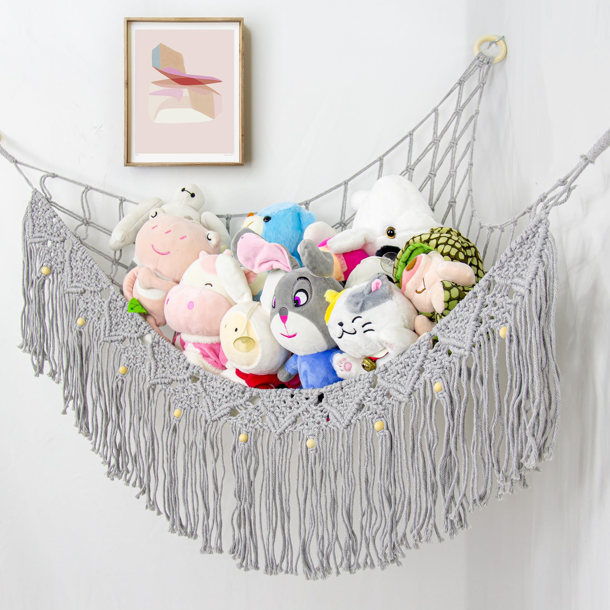 FLOCNOKY stuffed animal hammock corner neatly stores plush toys, freeing floor space.