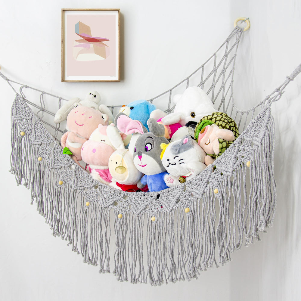 FLOCNOKY stuffed animal hammock corner neatly stores plush toys, freeing floor space.