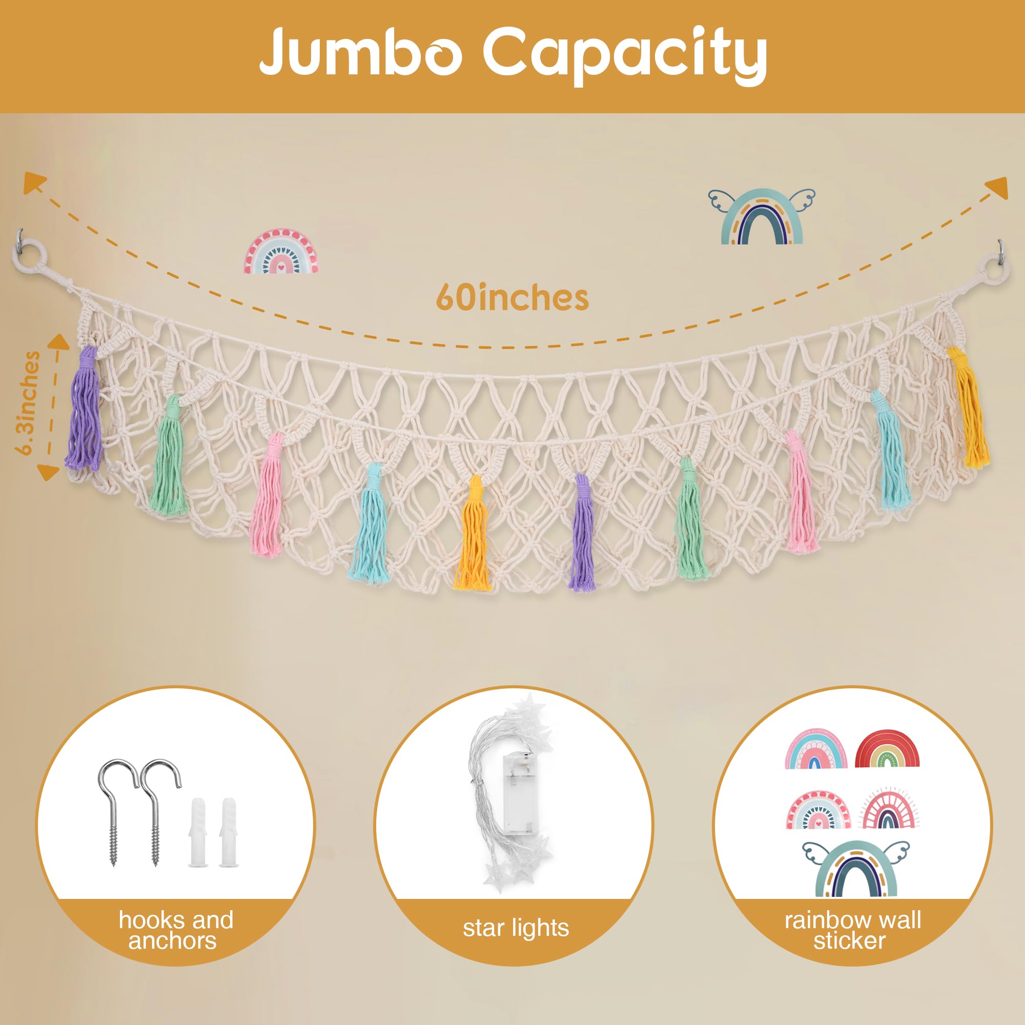 FLOCNOKY stuffed animal net sturdy cotton rope construction ensures durable hanging storage