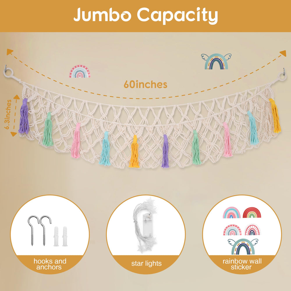 FLOCNOKY stuffed animal net sturdy cotton rope construction ensures durable hanging storage
