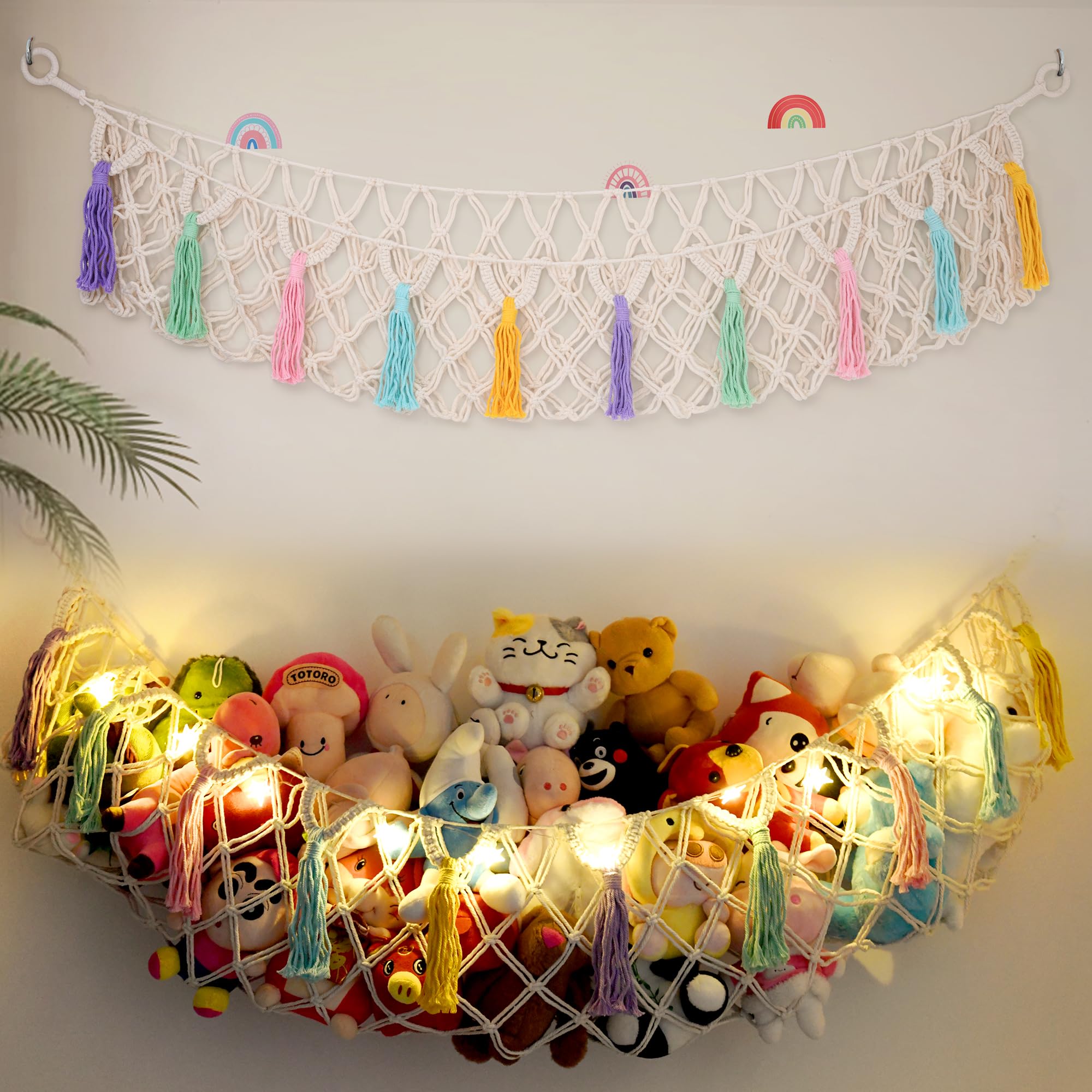 FLOCNOKY stuffed animal net wall hammock 60in display keeps plush toys organized and accessible