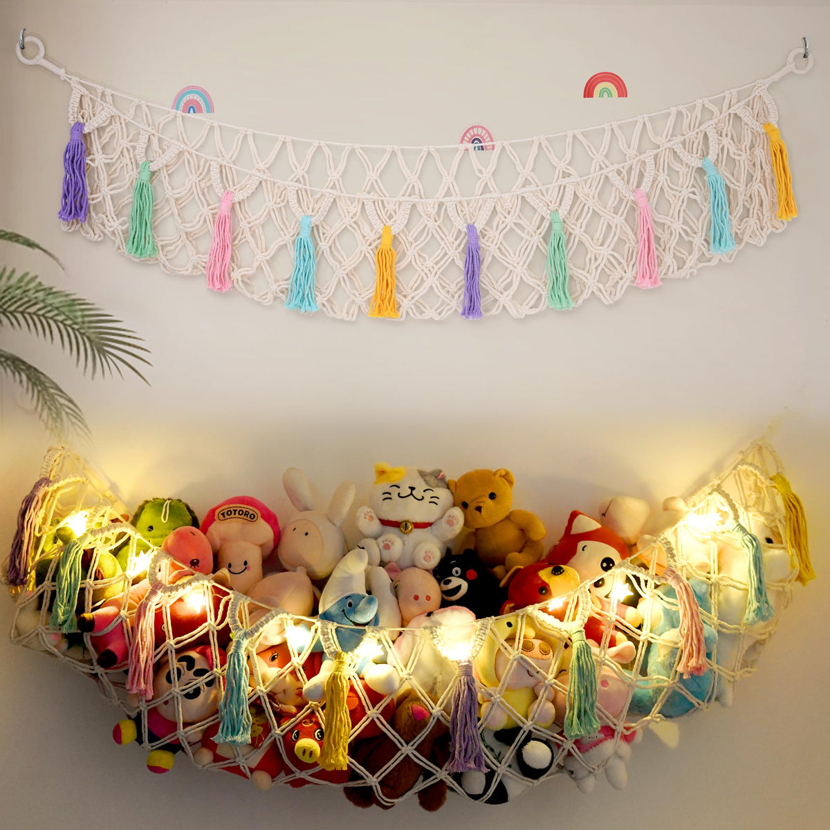 FLOCNOKY stuffed animal net wall hammock 60in display keeps plush toys organized and accessible