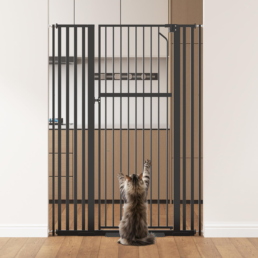 Floisdace 55.1 extra tall cat gate closed view shows secure containment.