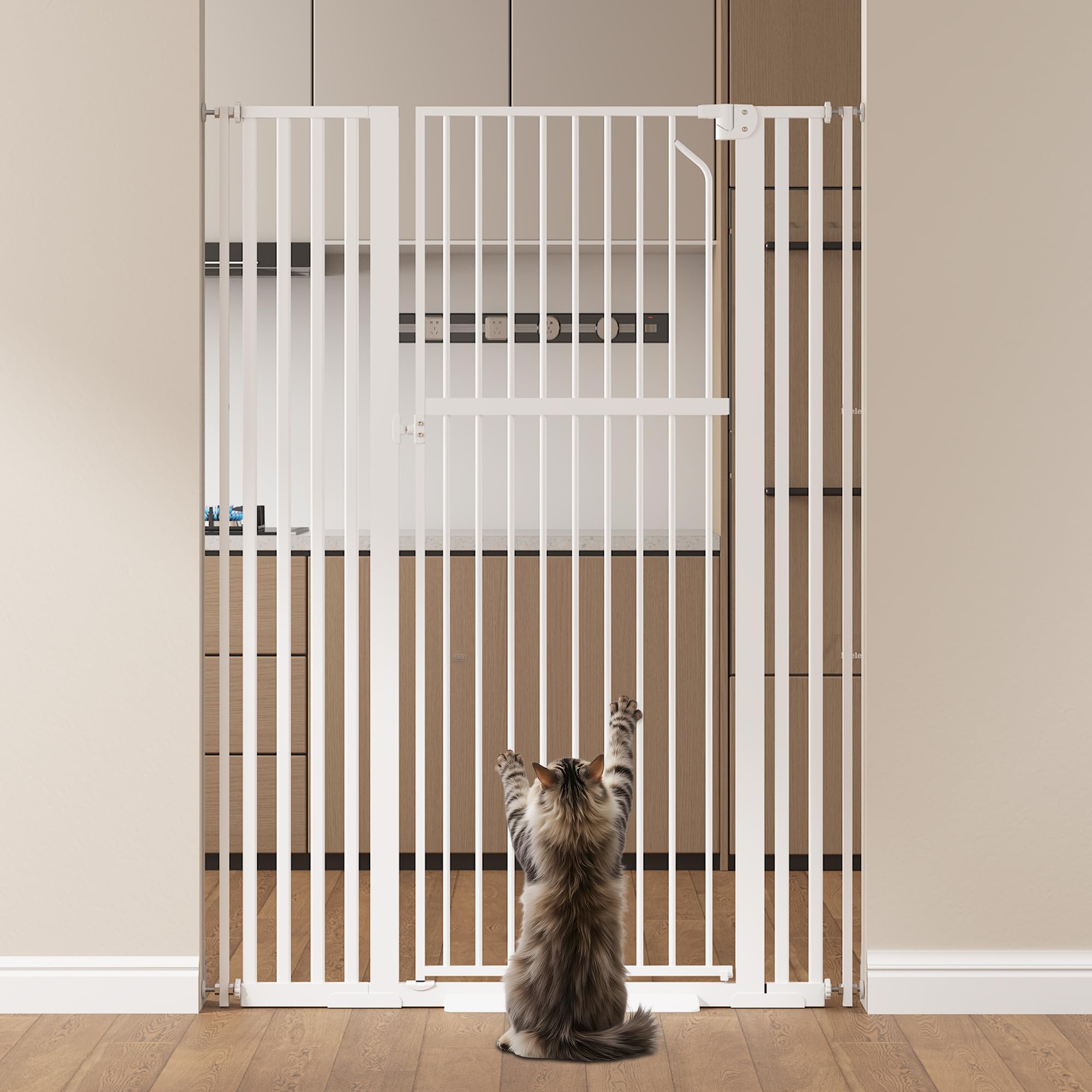 Floisdace 55.1 inch extra tall gate fully extended keeps pets secure in doorways