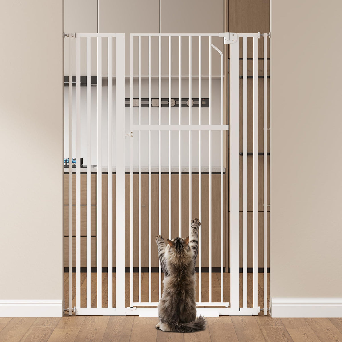 Floisdace 55.1 inch extra tall gate fully extended keeps pets secure in doorways