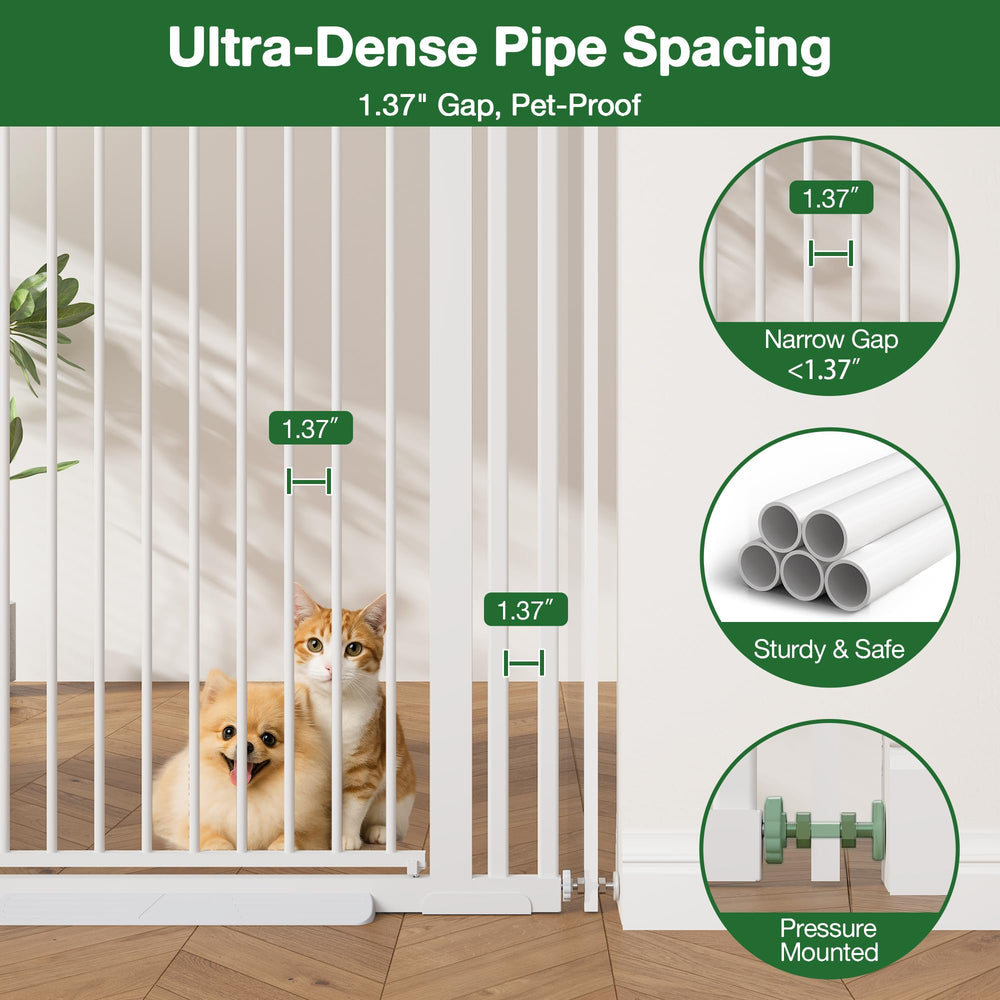 Floisdace pressure mounted gate shows tool-free setup and quick install