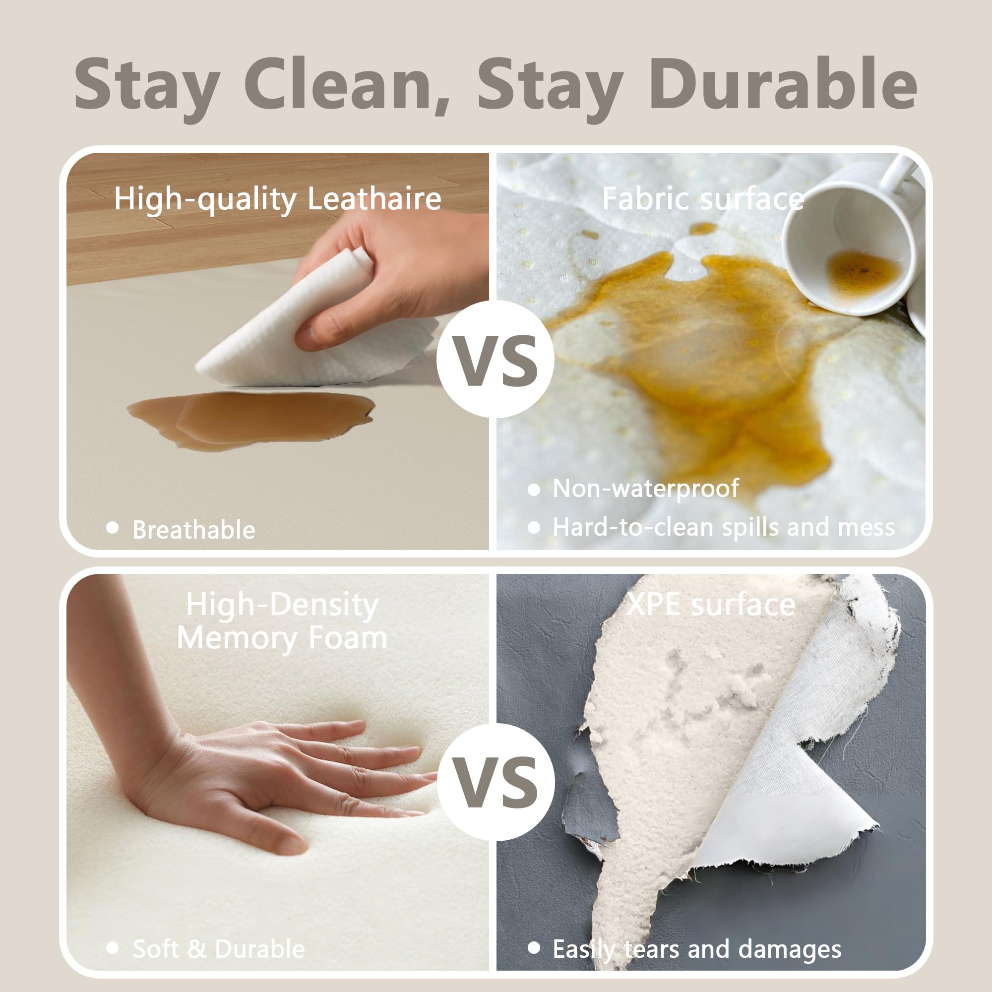 Floisdace stain-proof wipe-clean surface shows easy maintenance between uses.