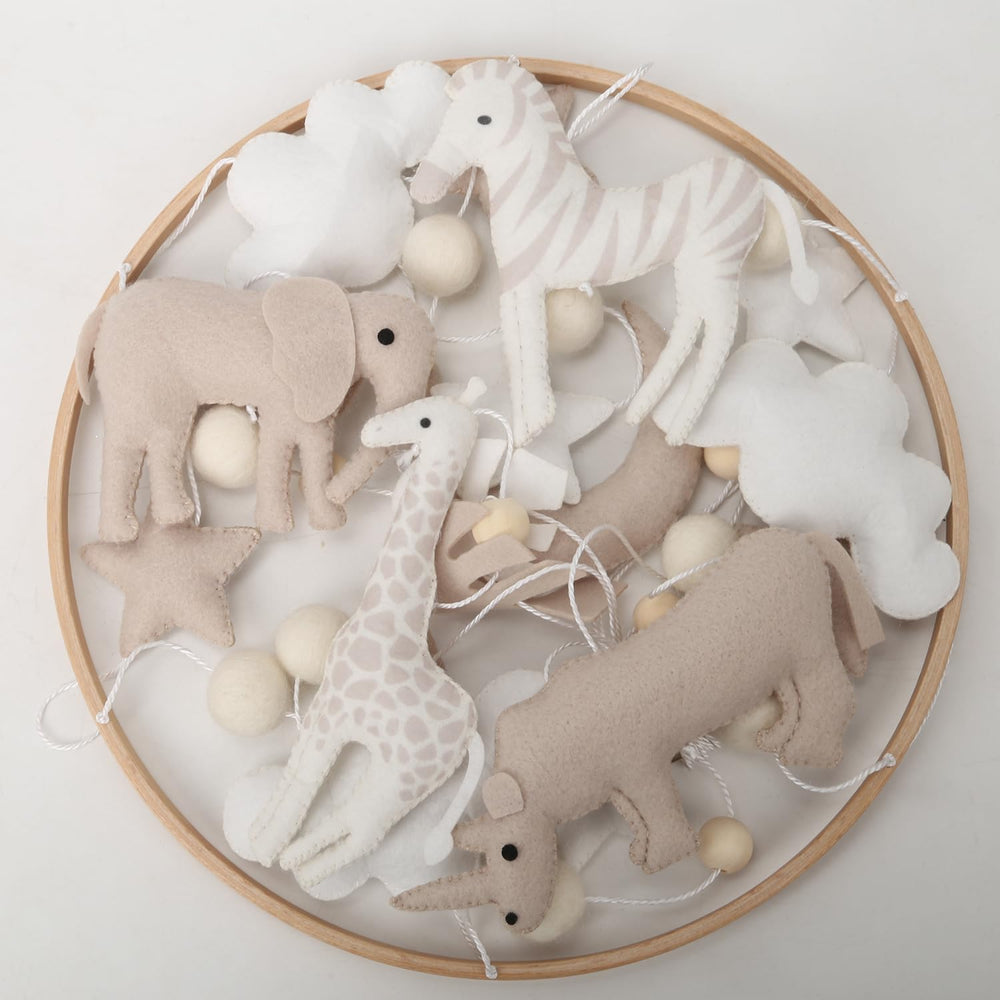 Flora & Ivy Safari Mobile Crib Rhino soft neutral felt with hand-stitched details