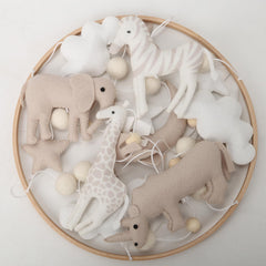 Flora & Ivy Safari Mobile Crib Rhino soft neutral felt with hand-stitched details