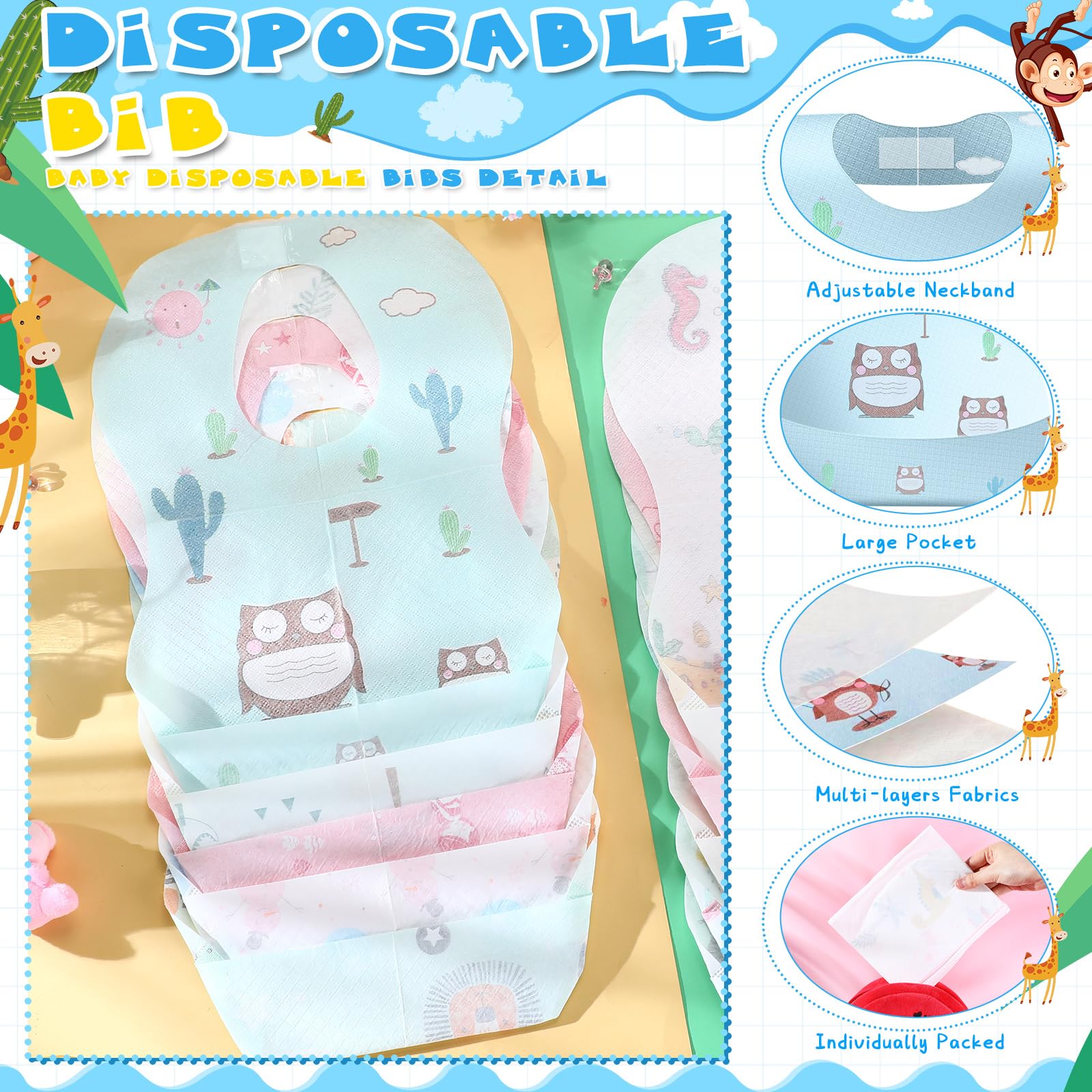 Floraltop bib pocket catch showing food-catching feature for easier cleanup.