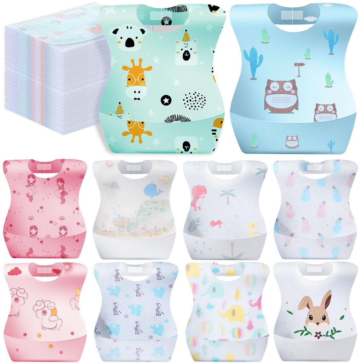 Floraltop disposable baby bib pack front view for mess-free meals on the go.