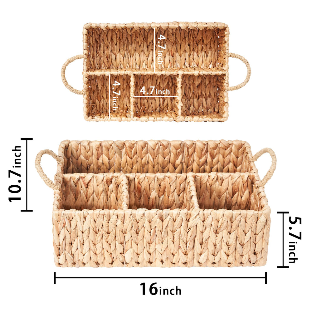 Floramill neutral-weave storage shelf accentuates open shelving while reducing clutter.