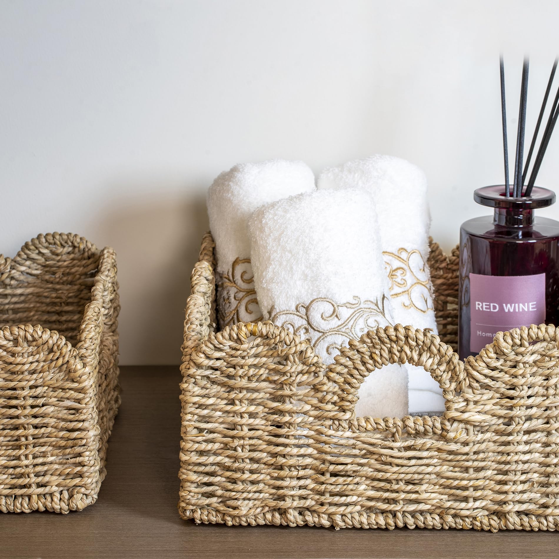 Floramill scalloped basket bathroom storage displays breathable design for essentials
